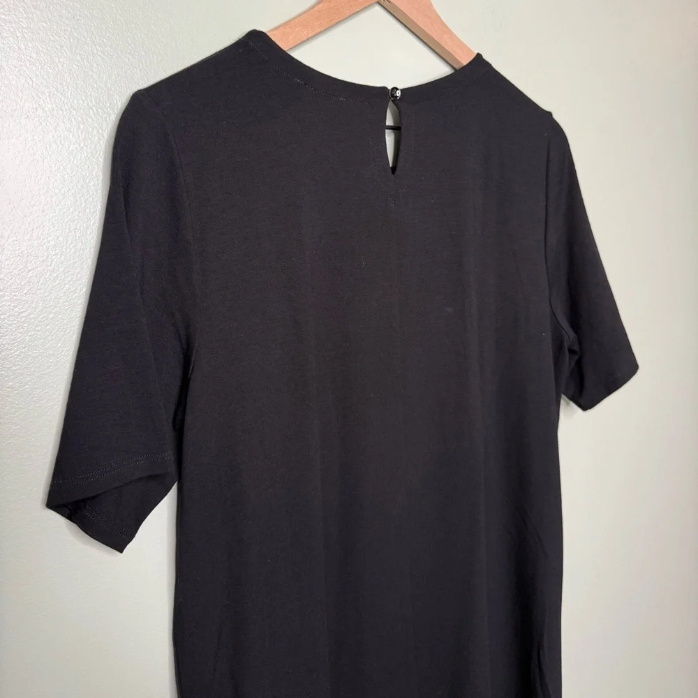 Eileen Fisher Short Sleeve Crewneck Keyhole Back Dress Black‎ Size Petite Large